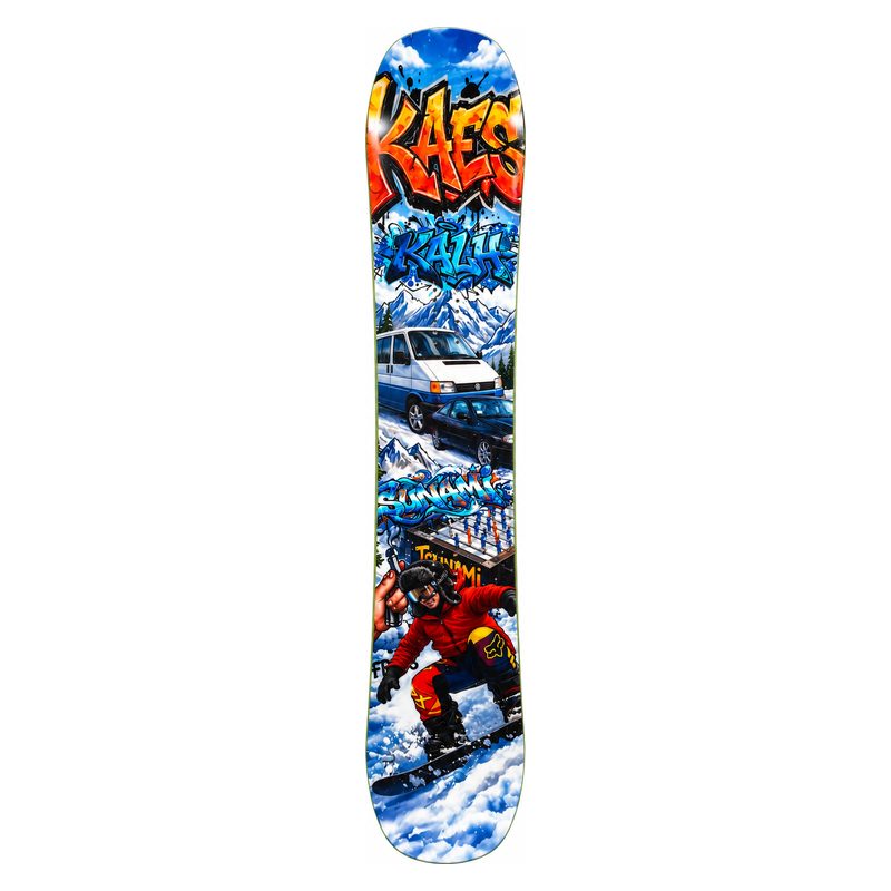 Custom snowboard with KAES graffiti design